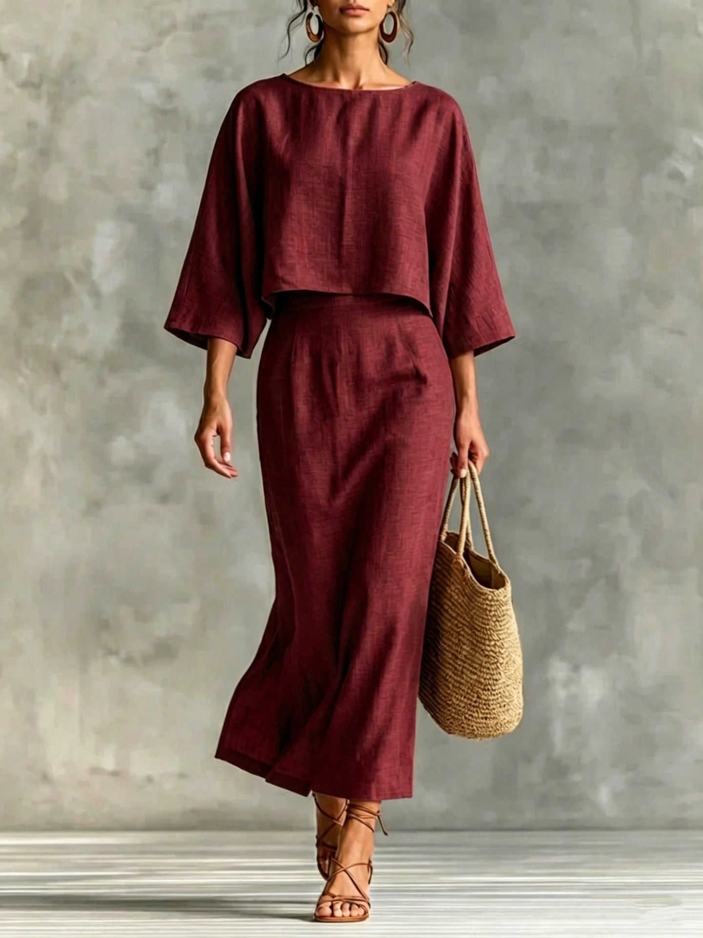 High-Waisted Midi Skirt And Loose Top Set