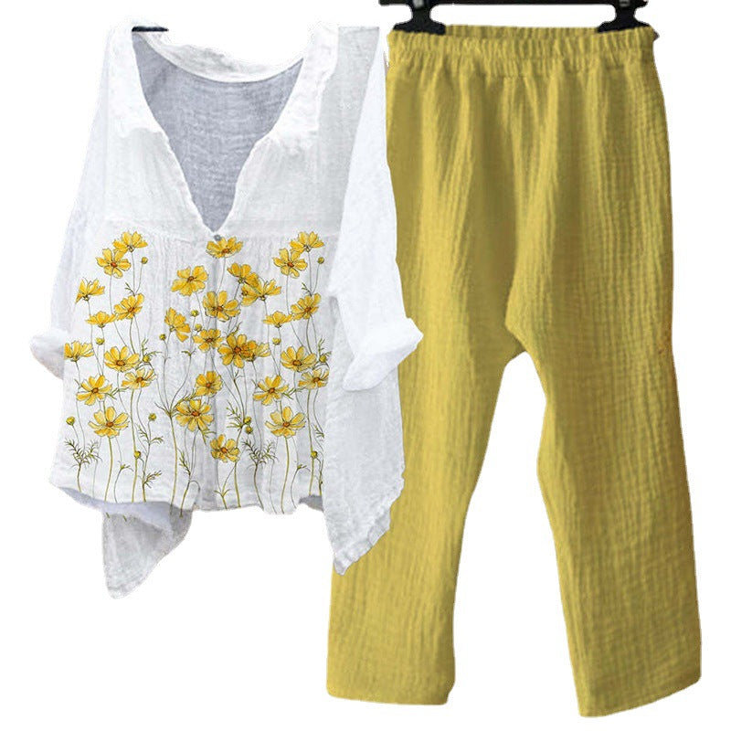 Two Piece Printed Top And Pants Set