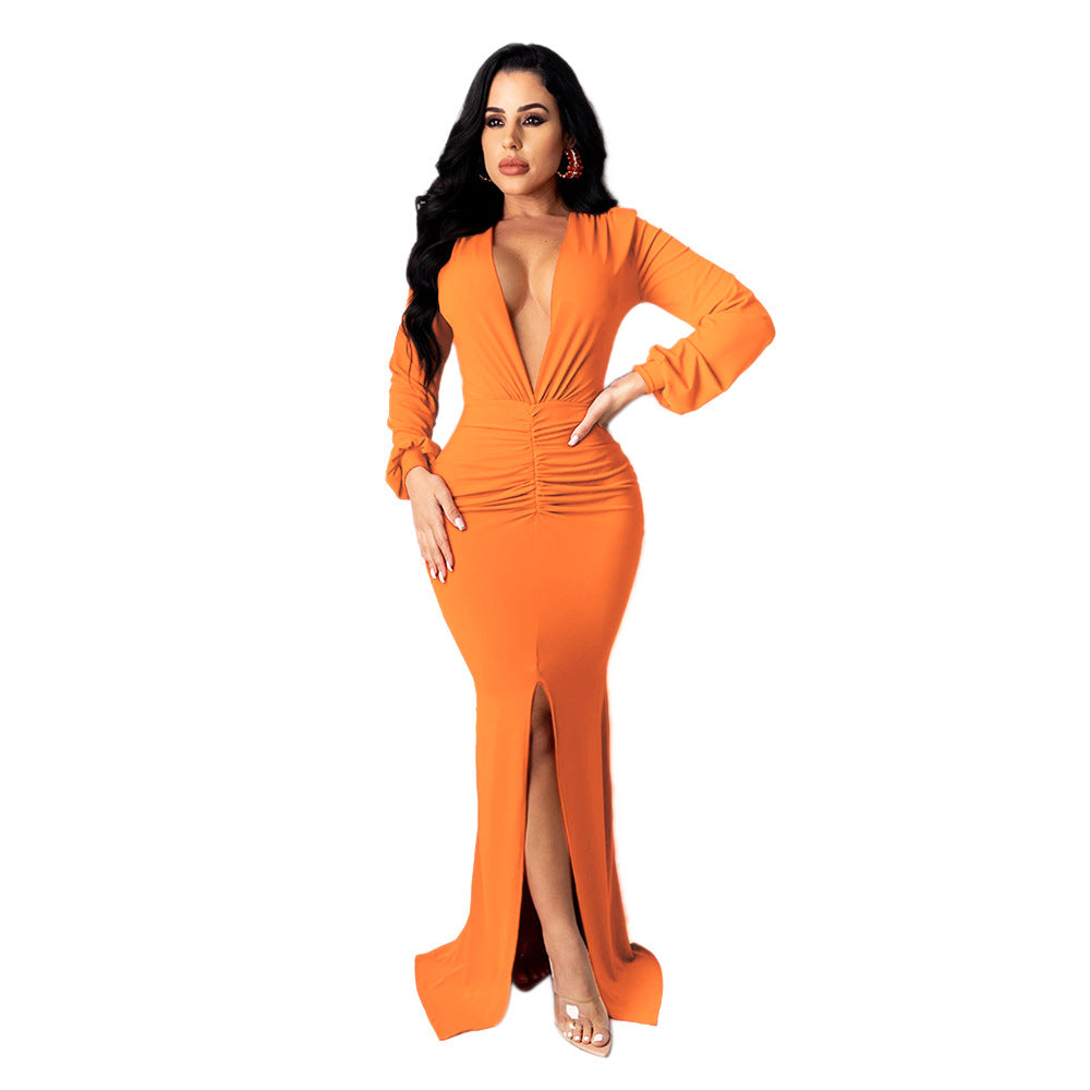 Large V-neck Slim-fit Nightclub Evening Dress