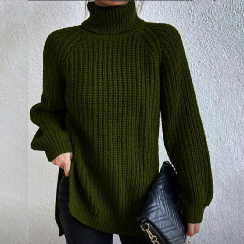 Turtleneck Pullover Sweater With Split Design