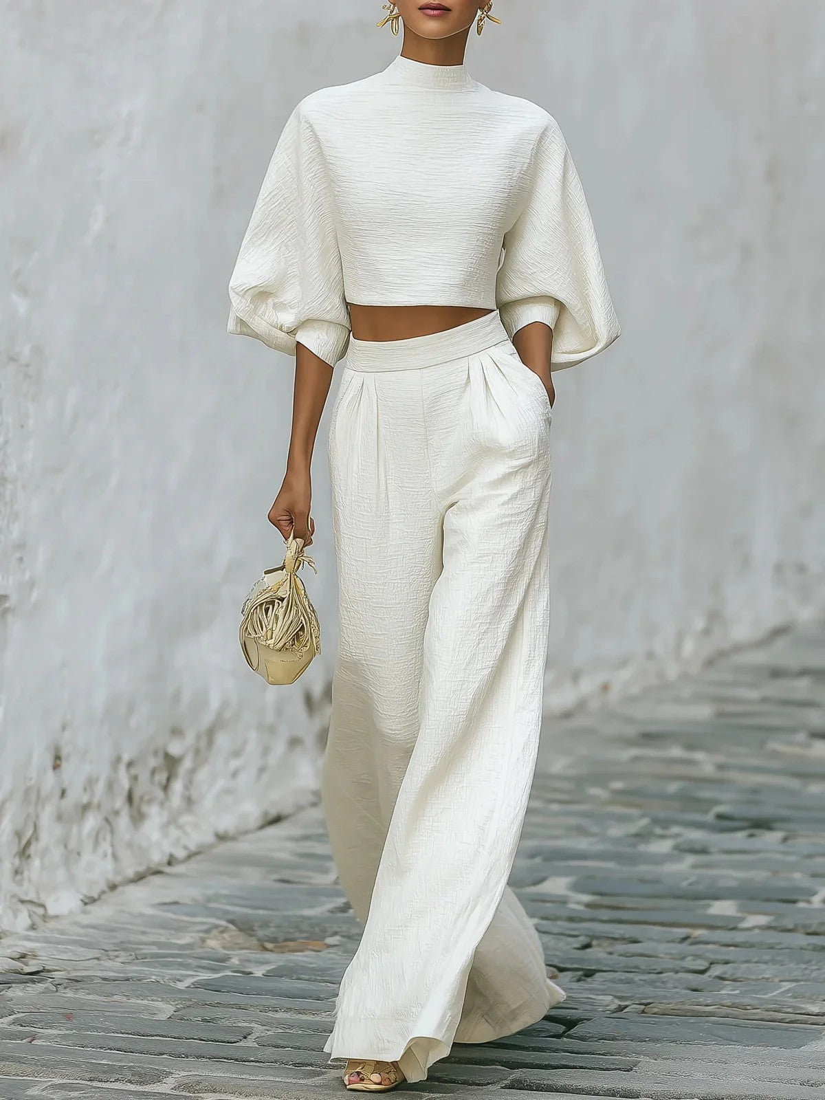 Short Top And High-Waisted Casual Pants Two-Piece Set