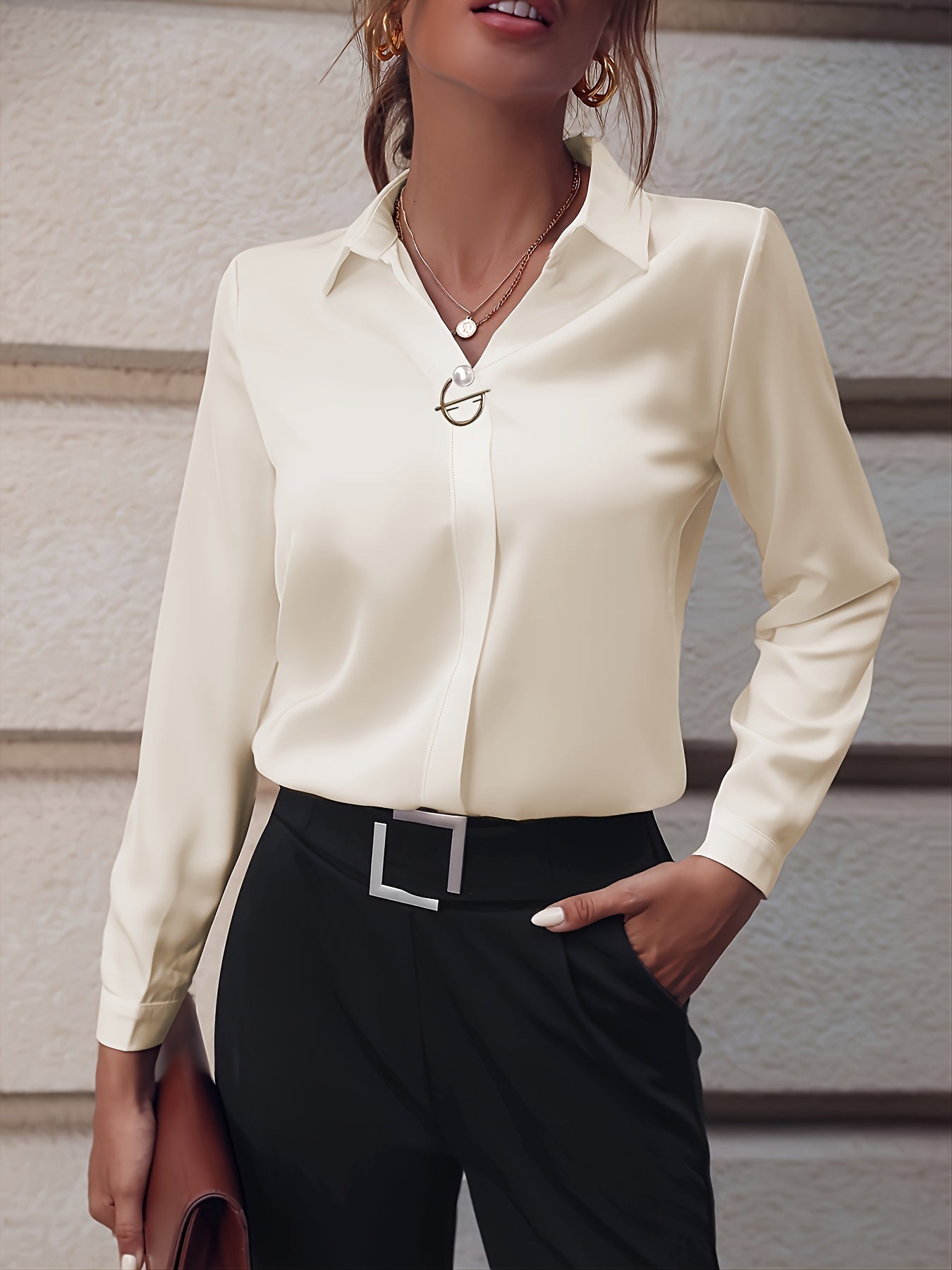 Sleeve Shirt With Pearl Button