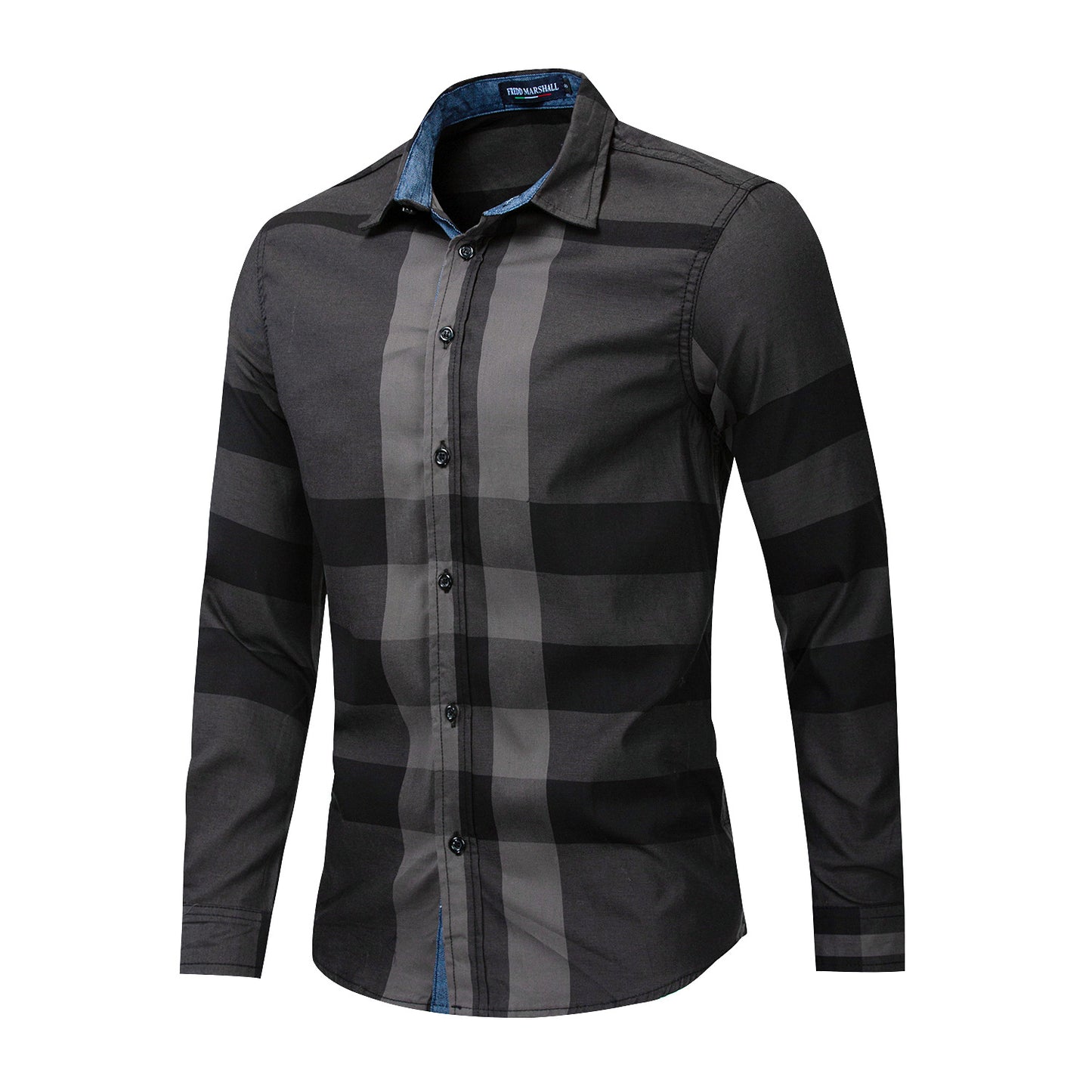 Men's Cotton Long Sleeve Color Plaid Shirt
