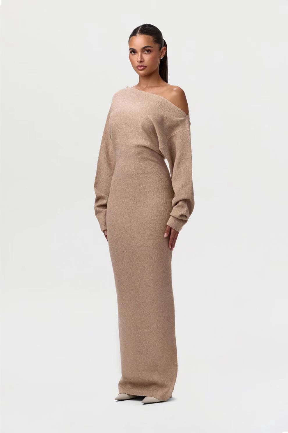 Slim Long Sleeve Knitted Dress  Off-shoulder Bodycon