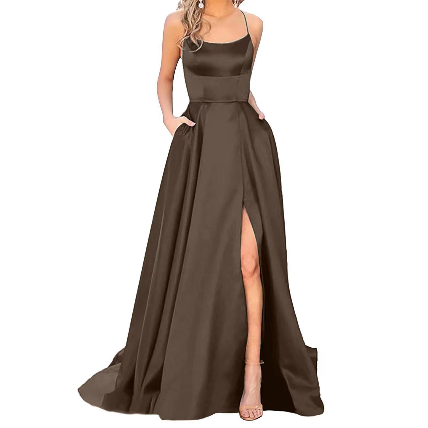 Solid Color Long Slimming And Shoulder Dress