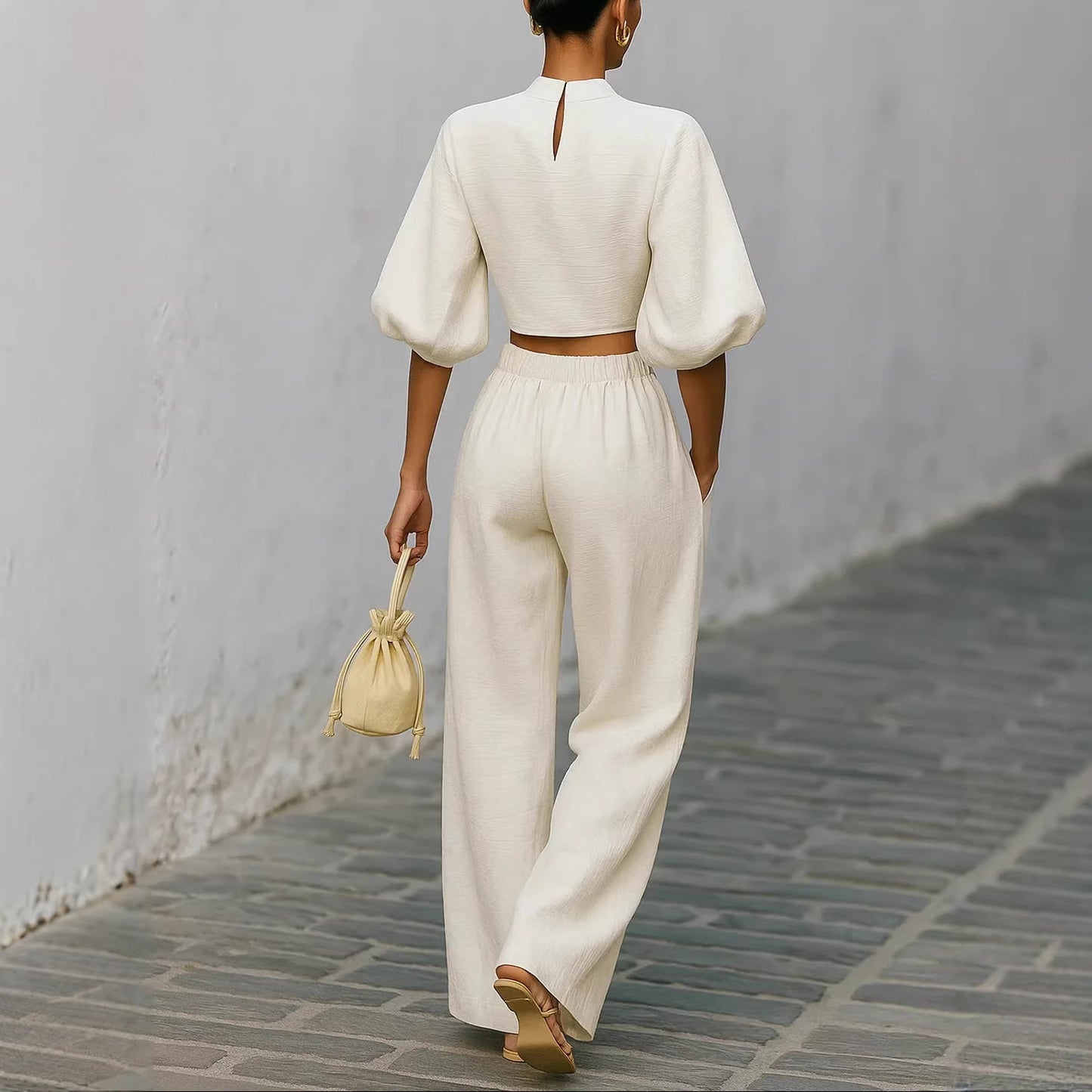 Short Top And High-Waisted Casual Pants Two-Piece Set