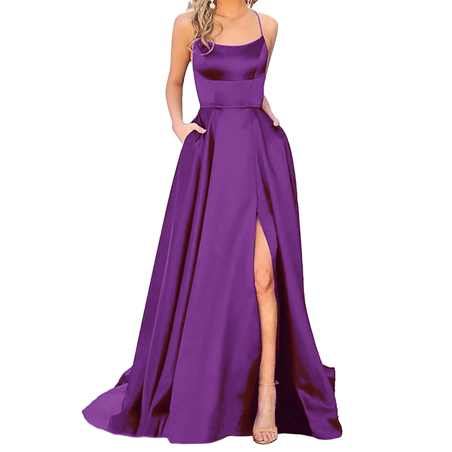 Solid Color Long Slimming And Shoulder Dress