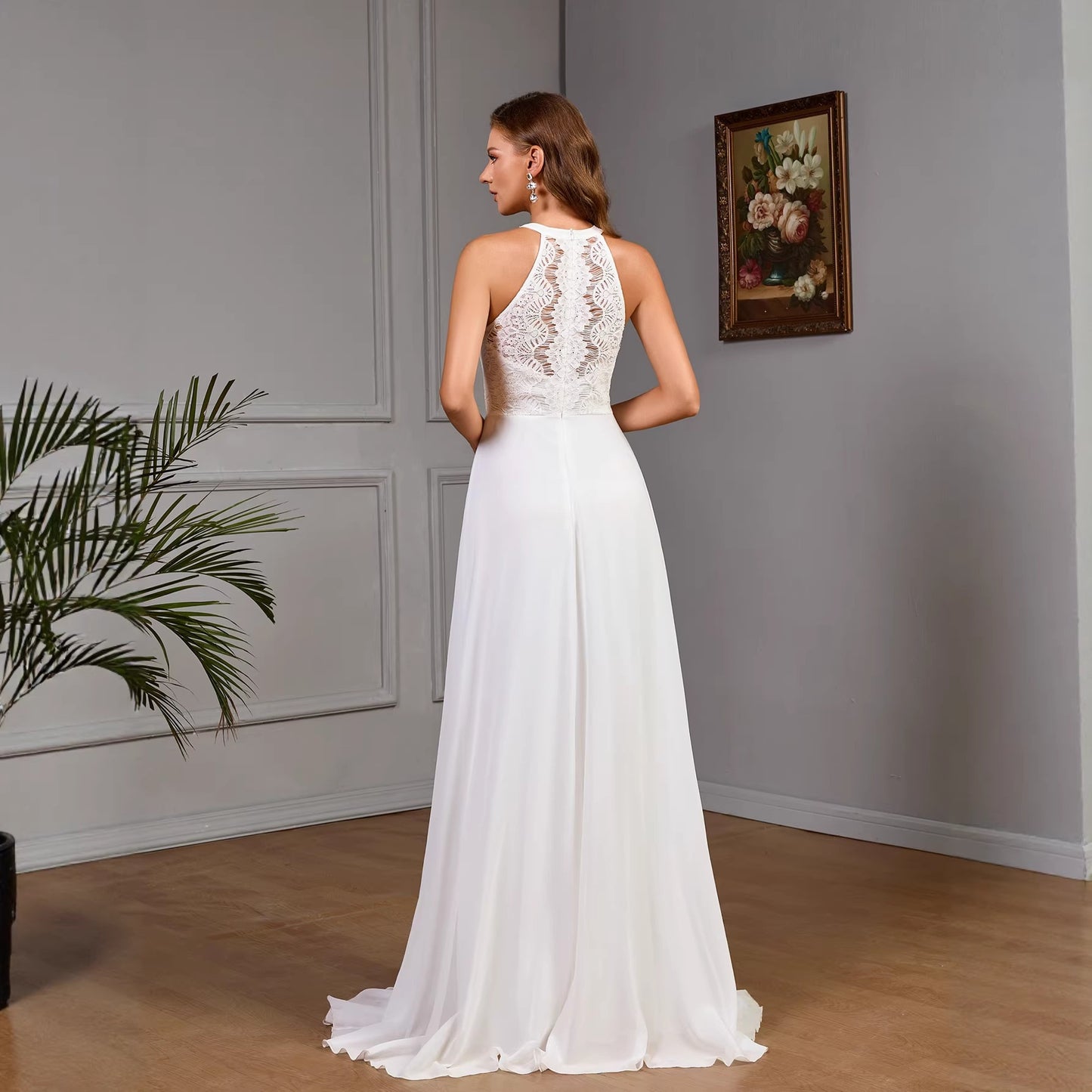 Solid-color Sleeveless Halter Dress