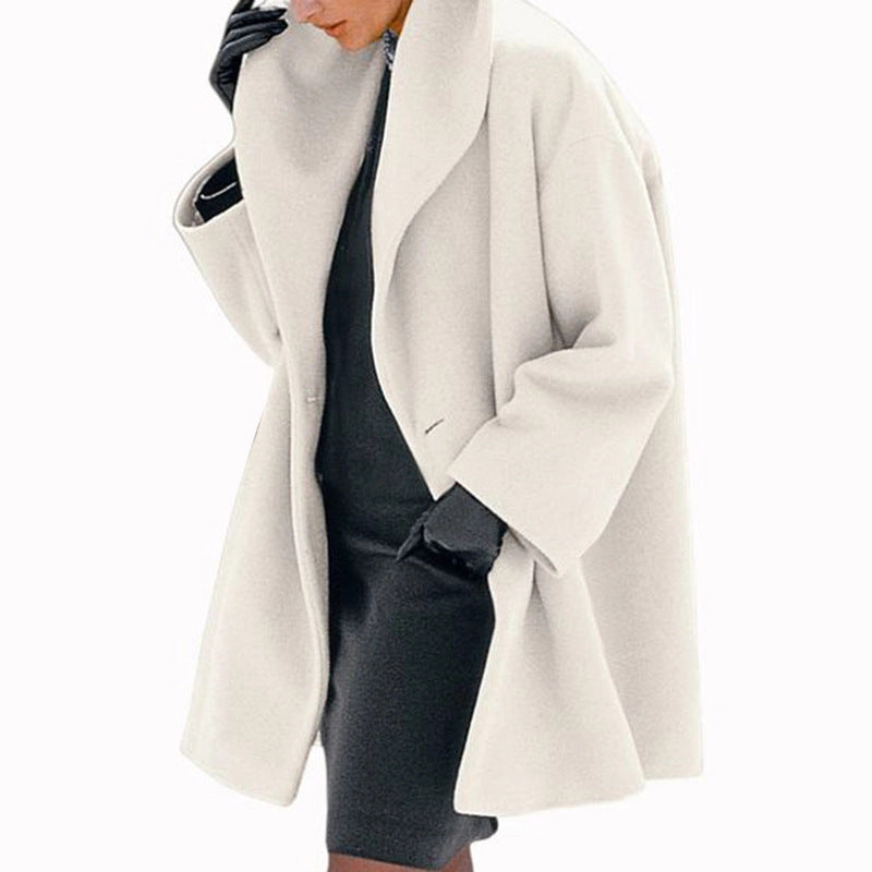 Plus Size Women's Solid Color Round Neck Button Coat - Oversized Hooded Wool-Like Long Coat For Fall&Winter