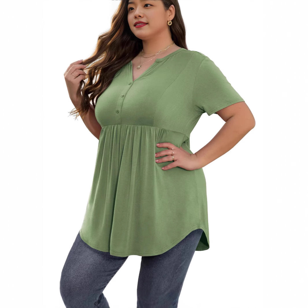 Solid-color V-neck Top