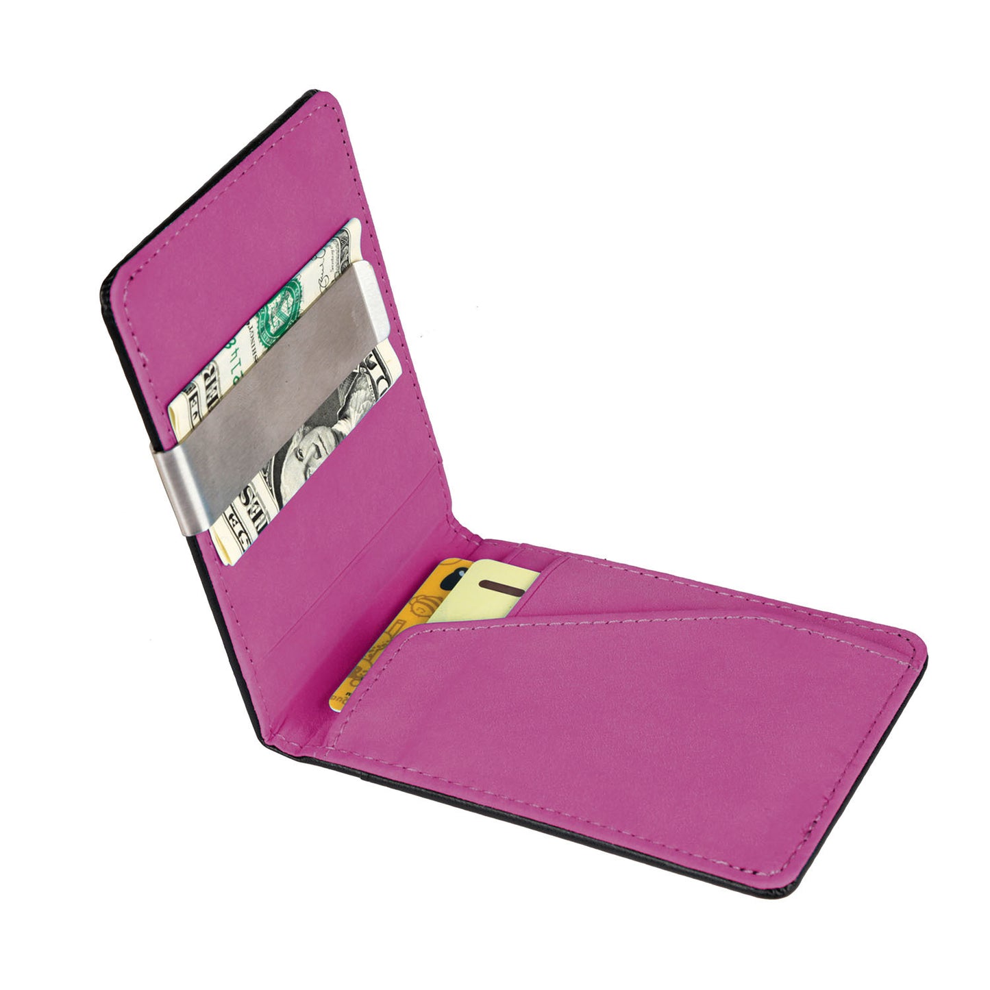 1Pc  PU Leather Wallet For Women Blocking Slim Credit Card Holder With Money Clip