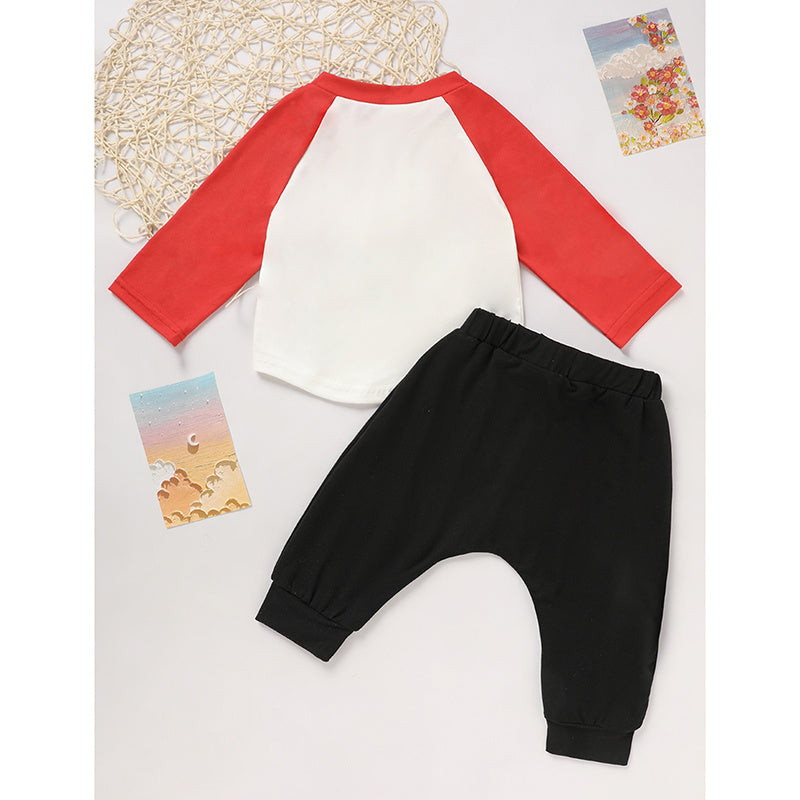 2pcs Baby Boy's 'Heart Crusher' Print Valentine's Day Set, Long Sleeve T Shirt Top & Black Heart Print Pants