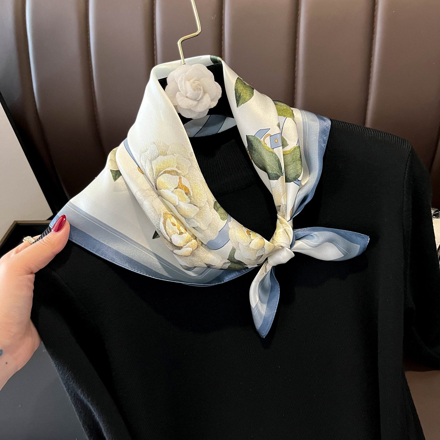 Beige Silk Square Scarf