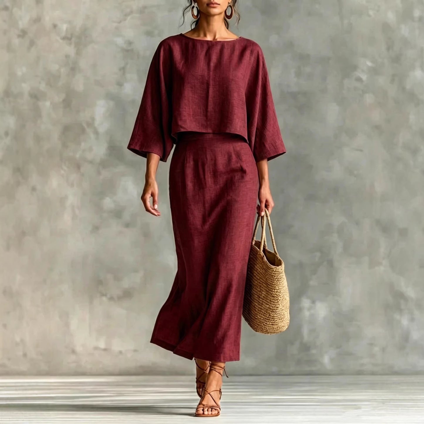 High-Waisted Midi Skirt And Loose Top Set