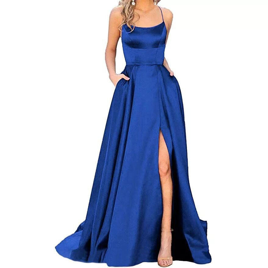Solid Color Long Slimming And Shoulder Dress