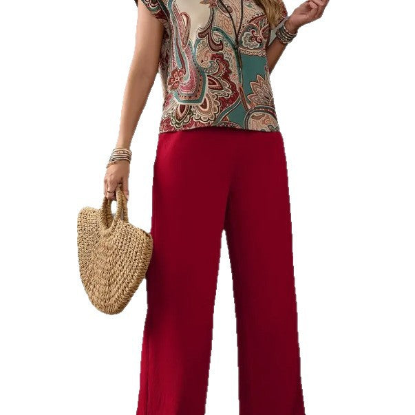 Printed Shirt With Wide-leg Trousers