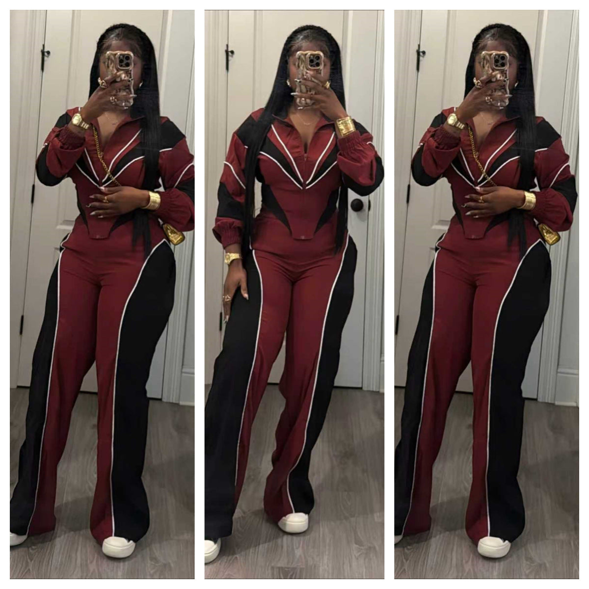 Multi-Color  Two-Piece Set With A Stand Collar