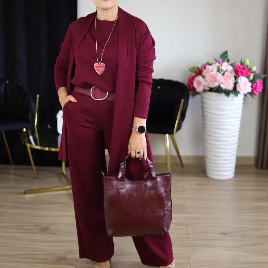 3-Piece Solid-Color Crew-Neck Long-Sleeve Top Set