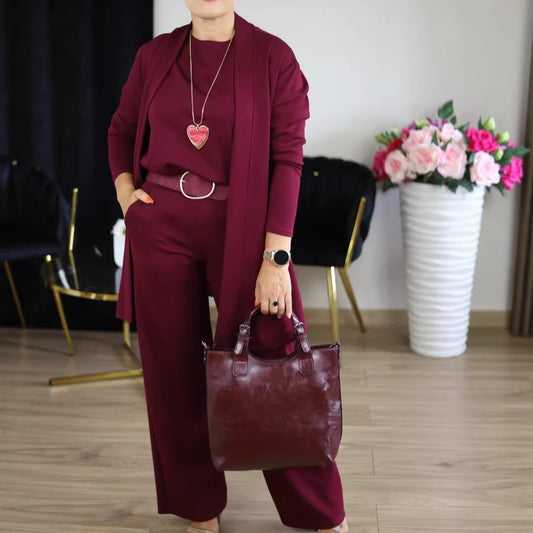 3-Piece Solid-Color Crew-Neck Long-Sleeve Top Set