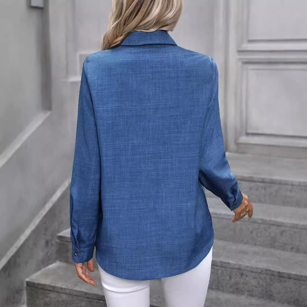 Solid Color  Matching Long Sleeve Lapel Shirt