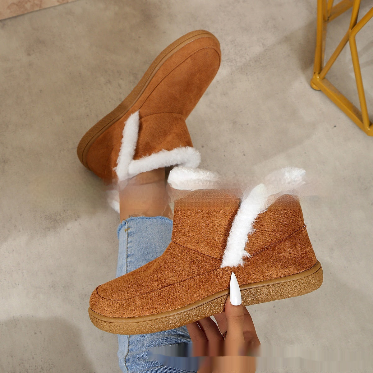 Insulated Cotton-padded Shoes Large Size Flat Bottom  Fleece Lined