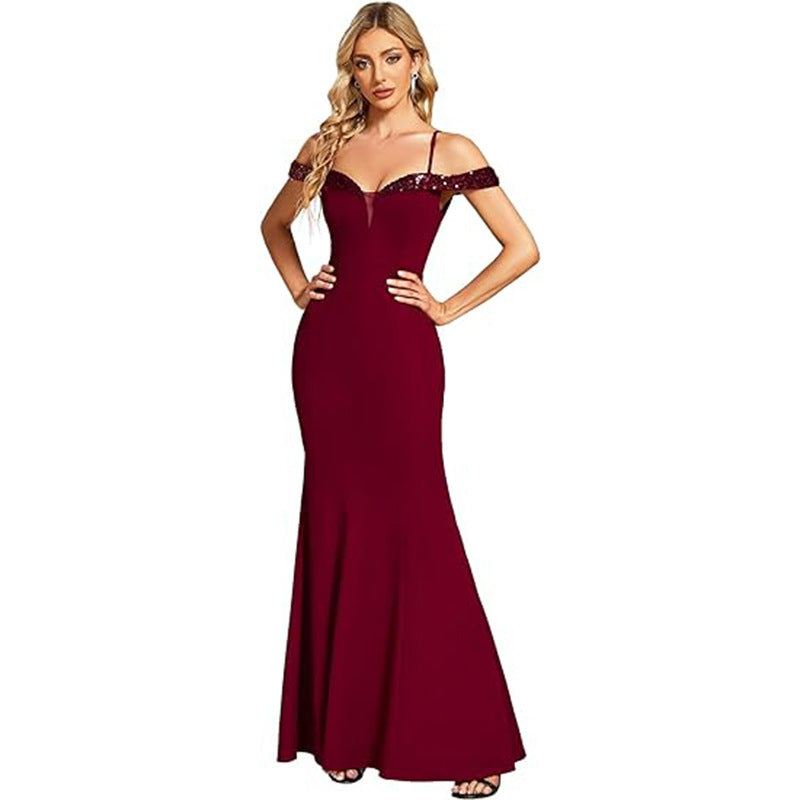 Off-neck Sling Evening Long Dress