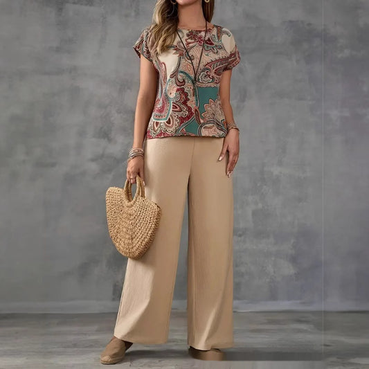 Printed Shirt With Wide-leg Trousers