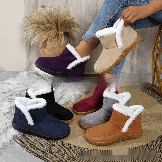 Insulated Cotton-padded Shoes Large Size Flat Bottom  Fleece Lined