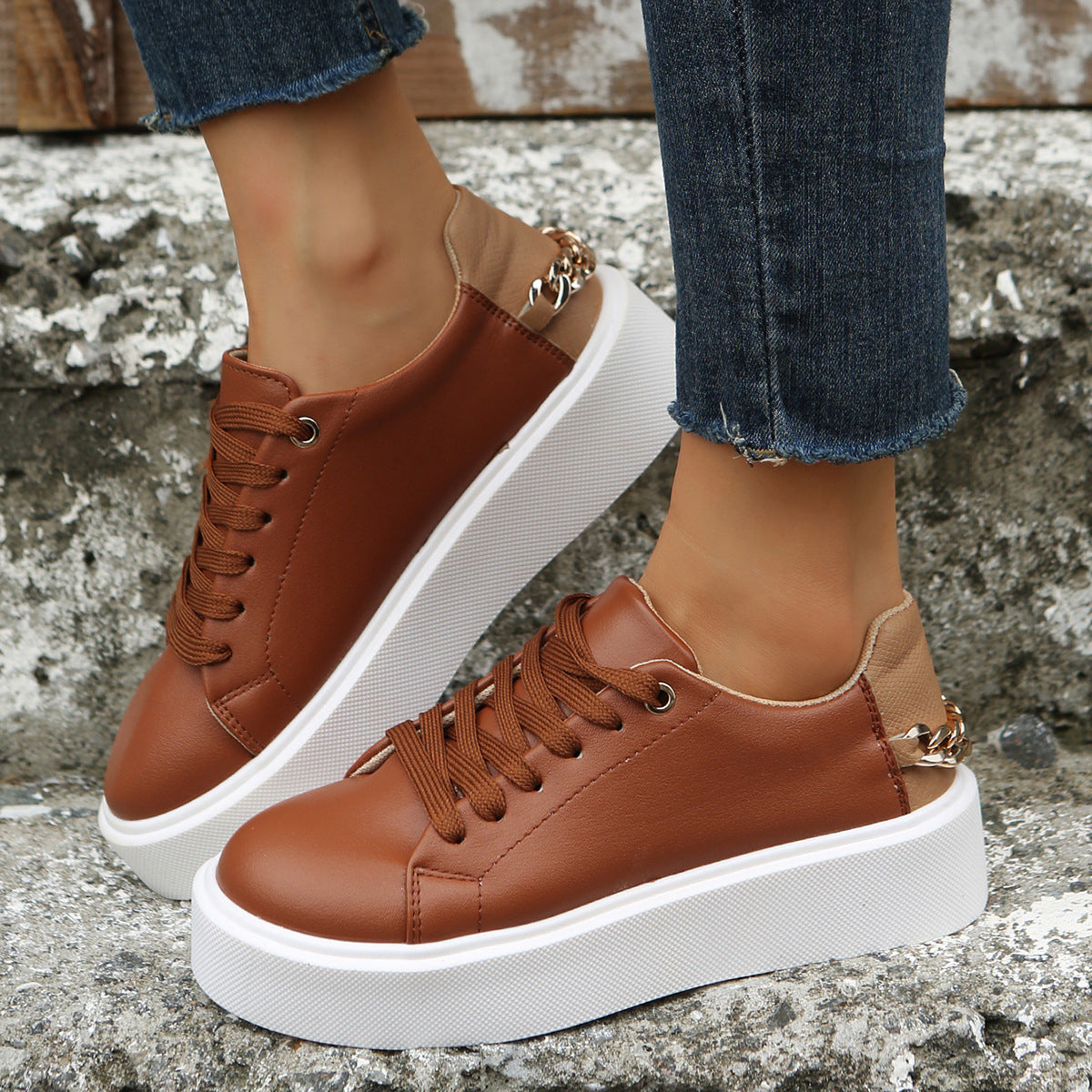 Round Head Cross Strap Thick Bottom Casual Low-top Sneakers