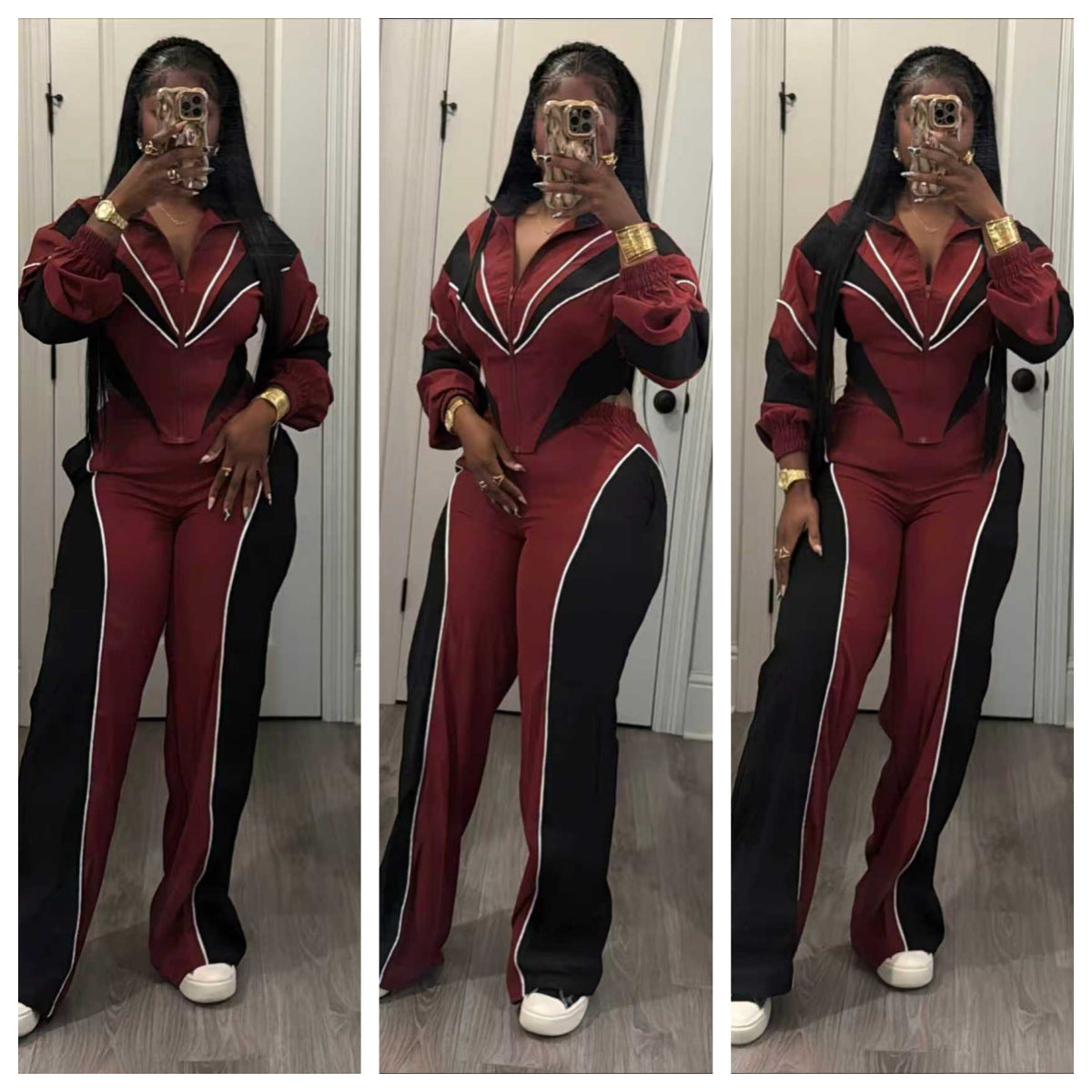 Multi-Color  Two-Piece Set With A Stand Collar