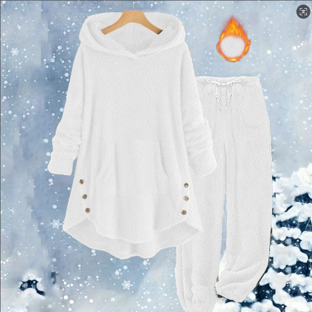 Solid-color Plush Hooded Long-sleeve Pants