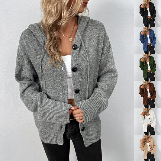 Hooded Sweater Women's Solid Color Cardigan