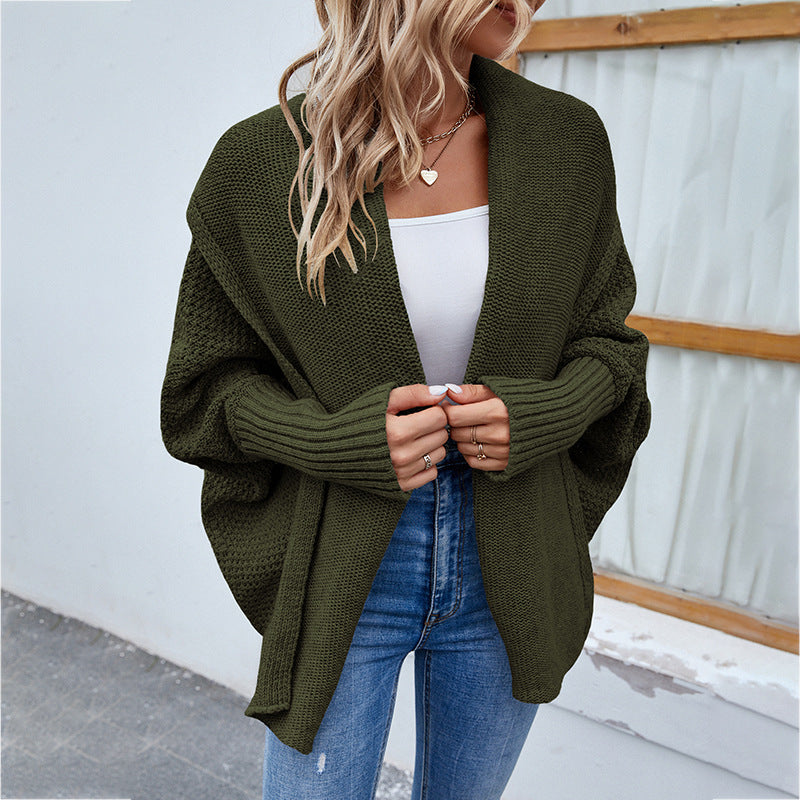Loose Knitted  Bat Sleeve Cardigan