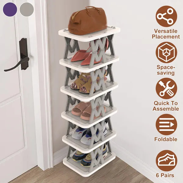 6 Tier Foldable Shoe Rack Vertical Shoe Organizer