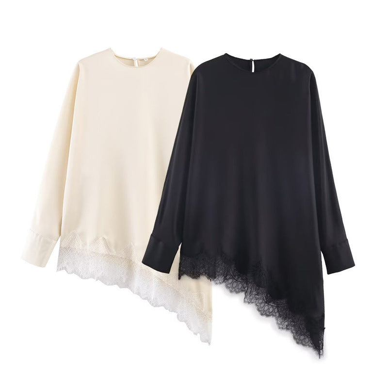 Loose-fitting Solid-color Asymmetrical Shirt