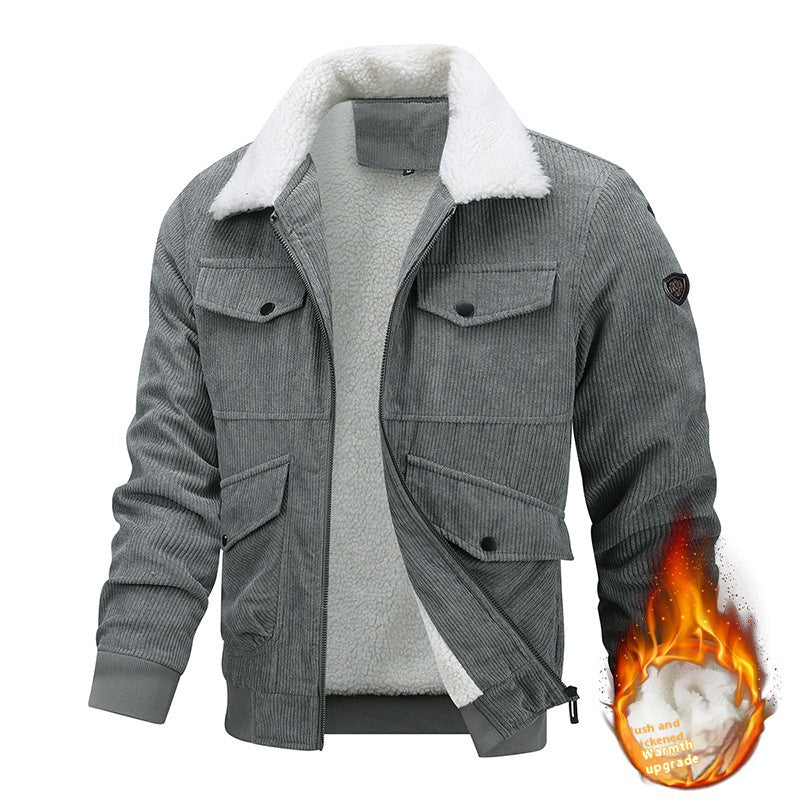 Lapel Fleece Jacket With Pockets Warm Thicken Cotton Coat Men's Clothing
