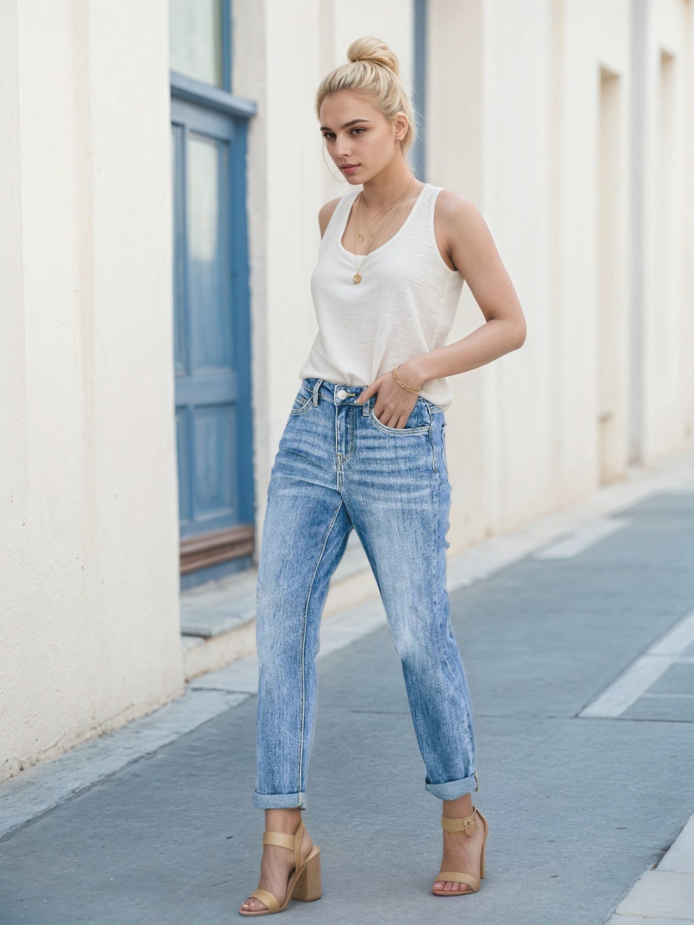 Denim Pants, Tight Jeans, Built In Zipper Closure, Foldable Legs