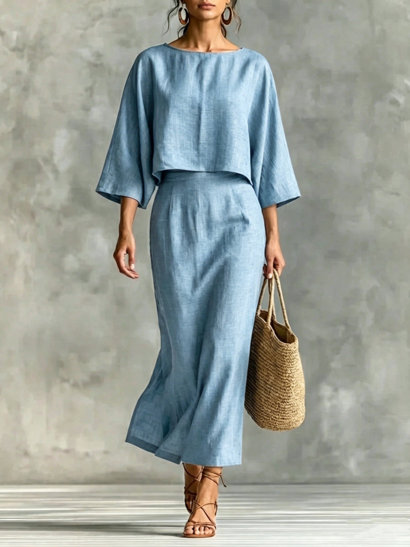 High-Waisted Midi Skirt And Loose Top Set