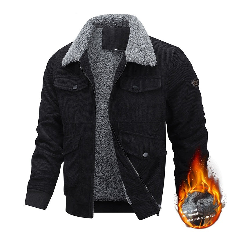 Lapel Fleece Jacket With Pockets Warm Thicken Cotton Coat Men's Clothing