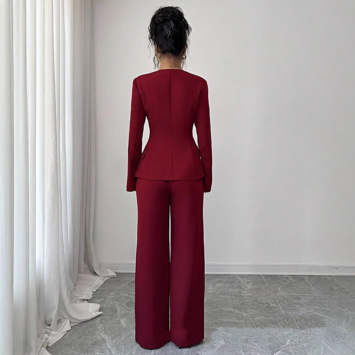 Long-Sleeve Top And Wide-Leg Pants Two-Piece Pants Set