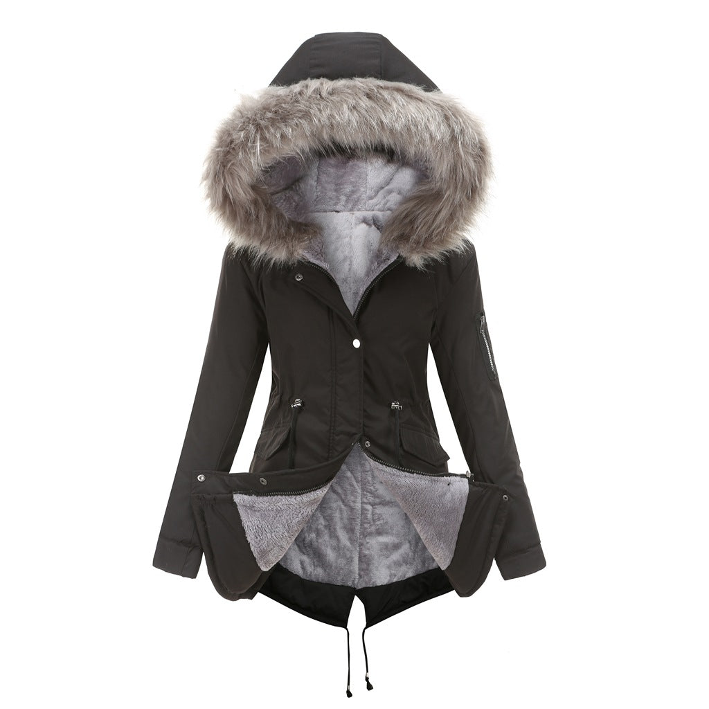 Cotton-padded Coat Mid-length Hooded