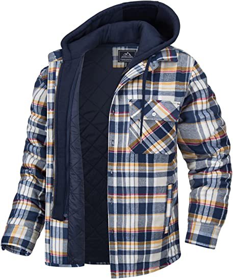 Plaid Hooded Coat Button Zip-up