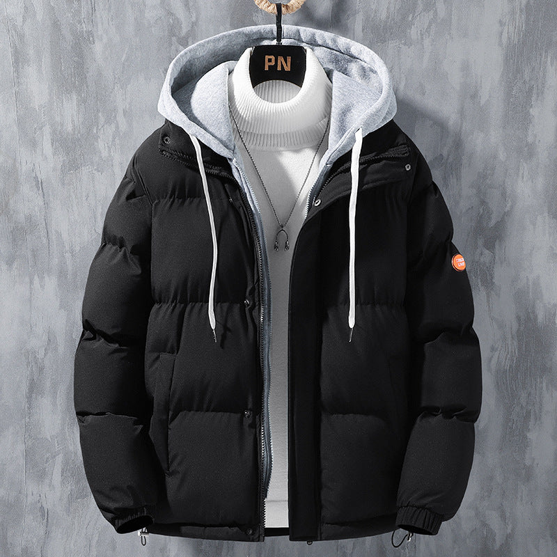 Hooded Jacket  Windproof Fake Two-piece Coat