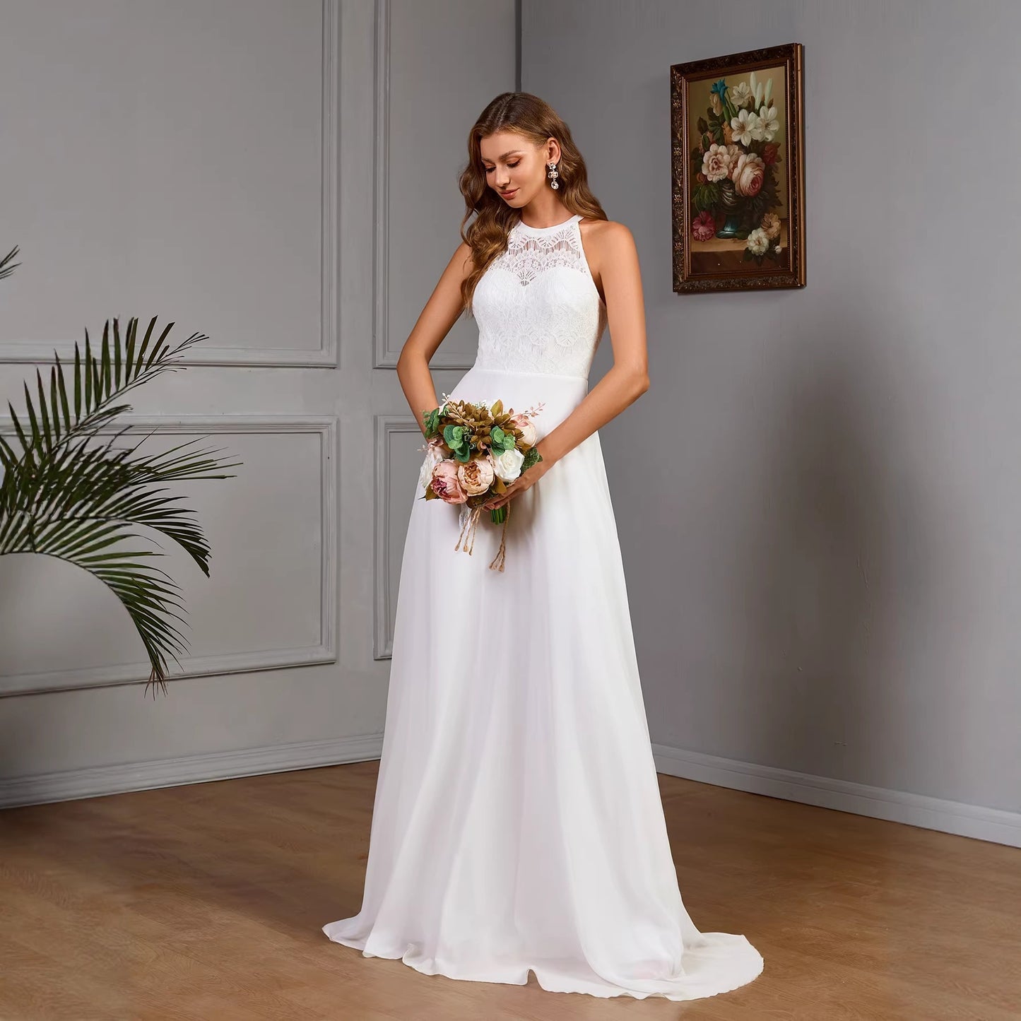 Solid-color Sleeveless Halter Dress