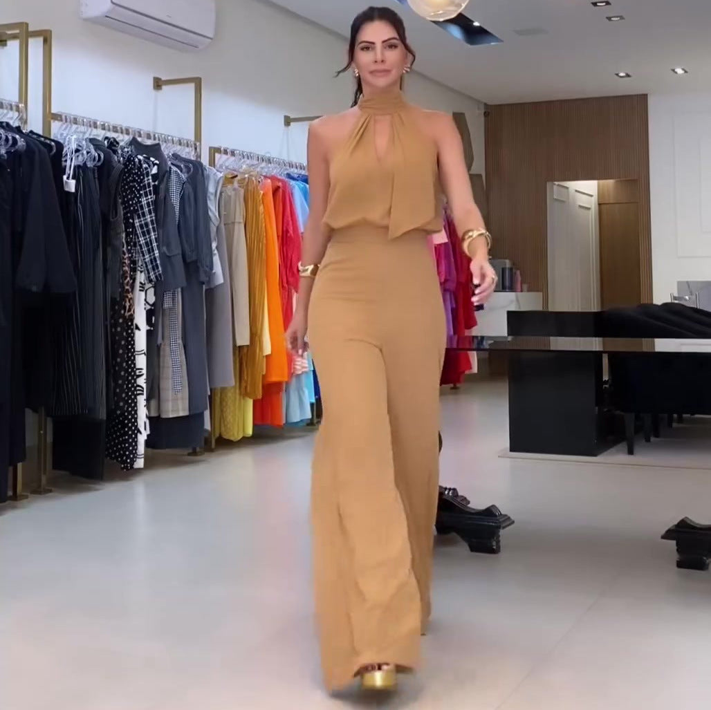 Cutout Crew-neck Sleeveless Top And Wide-leg Pants Set