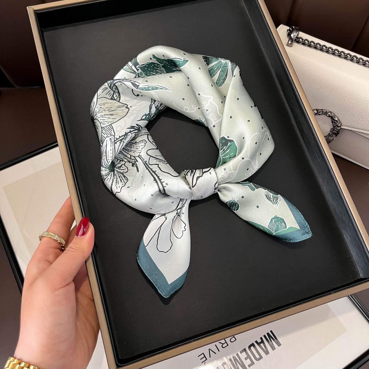 Beige Silk Square Scarf