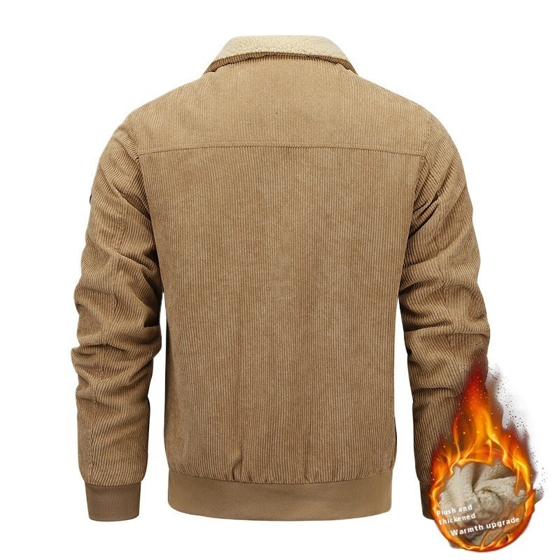 Lapel Fleece Jacket With Pockets Warm Thicken Cotton Coat Men's Clothing
