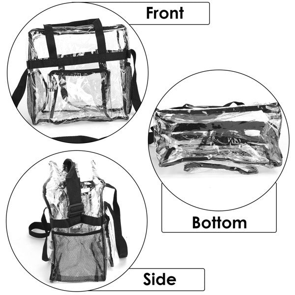 Clear Tote Bag -4-Pocket 0.4 Mm PVC Crossbody,Handbag, Adjustable Strap,  Holds 11 Lbs, Waterproof & Cold-Crack Resistant, Perfect For Concerts, Sports, School, Work