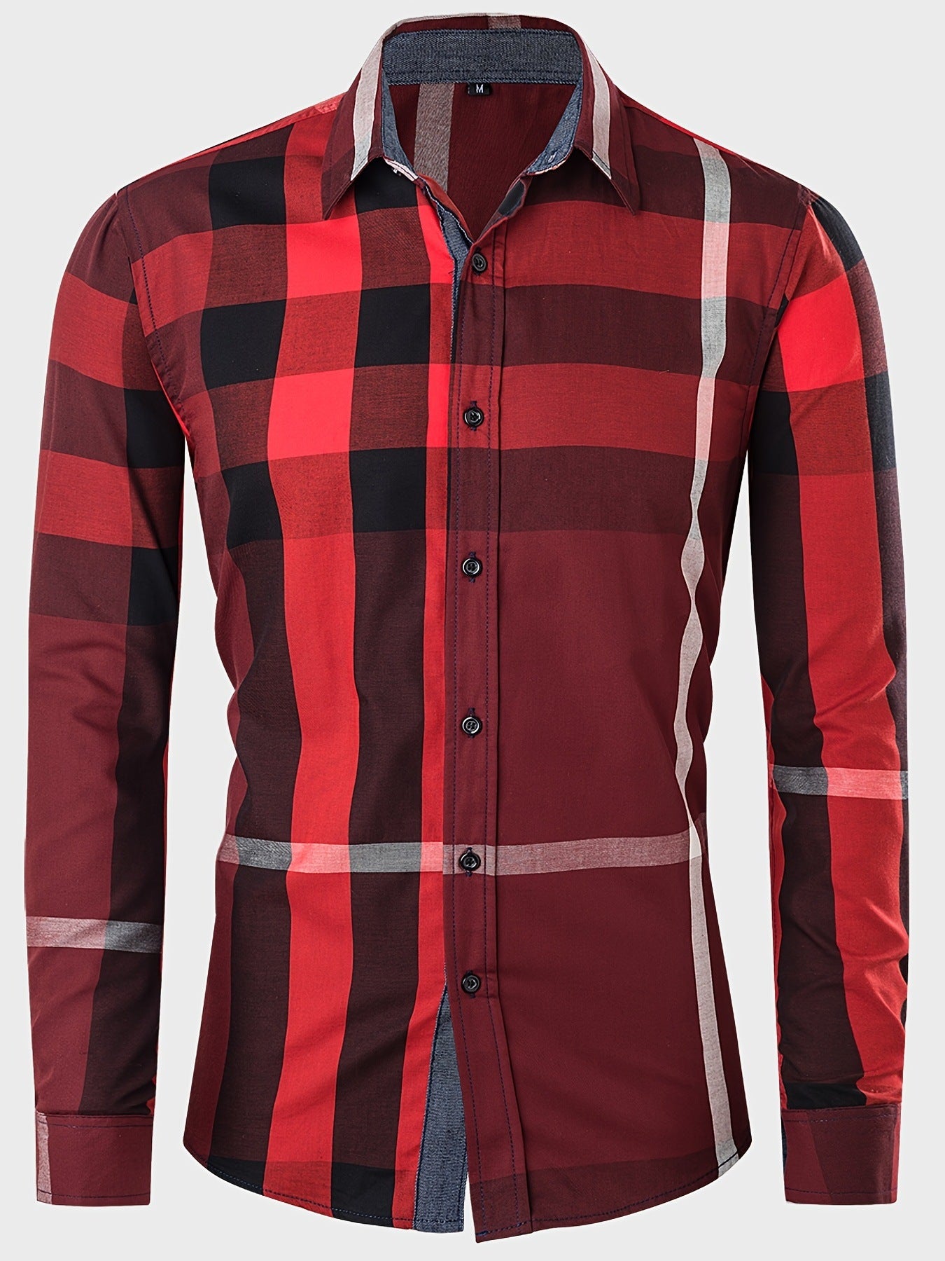 Men's Cotton Long Sleeve Color Plaid Shirt