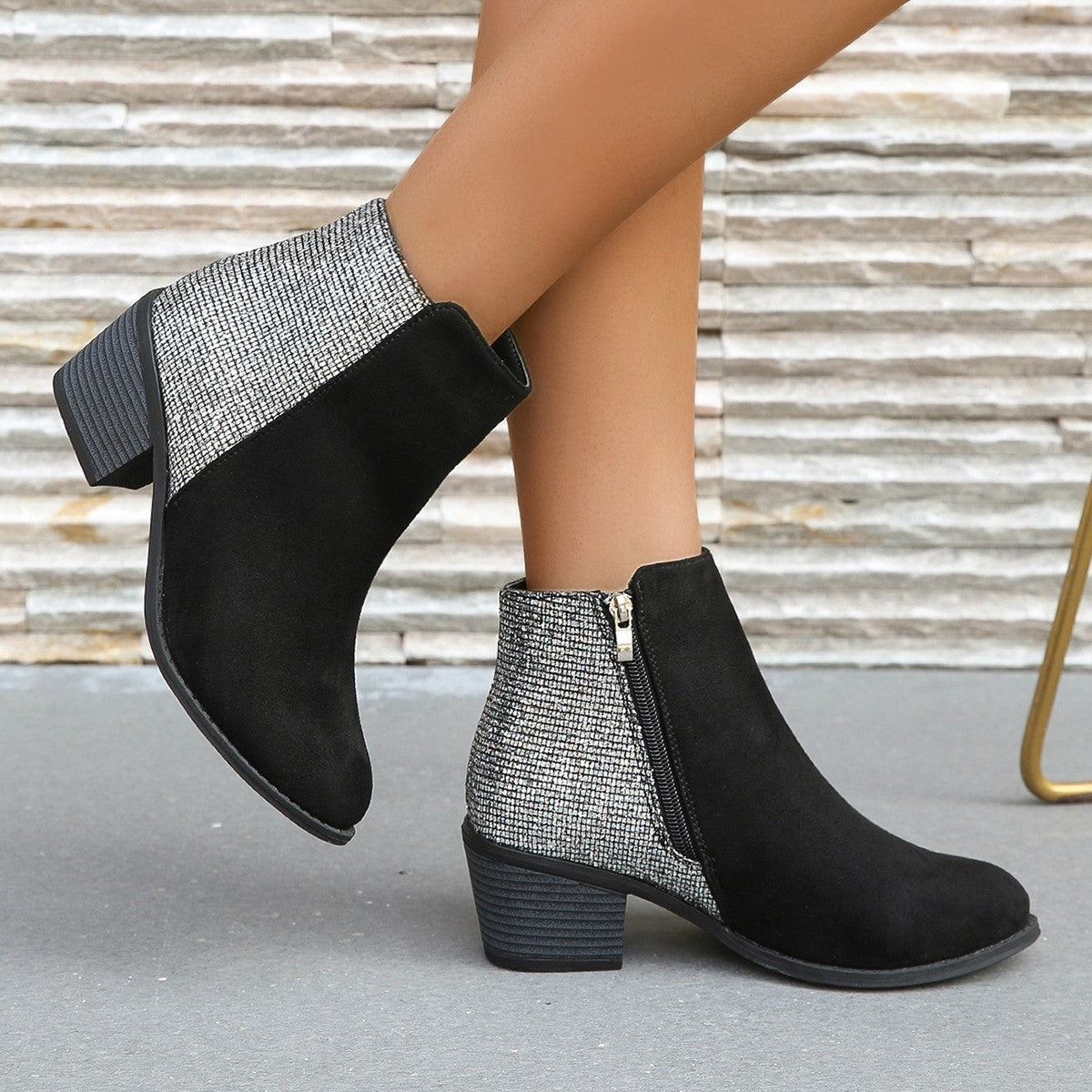 Chunky Heel Plus Size Side Zip Short Boots Women